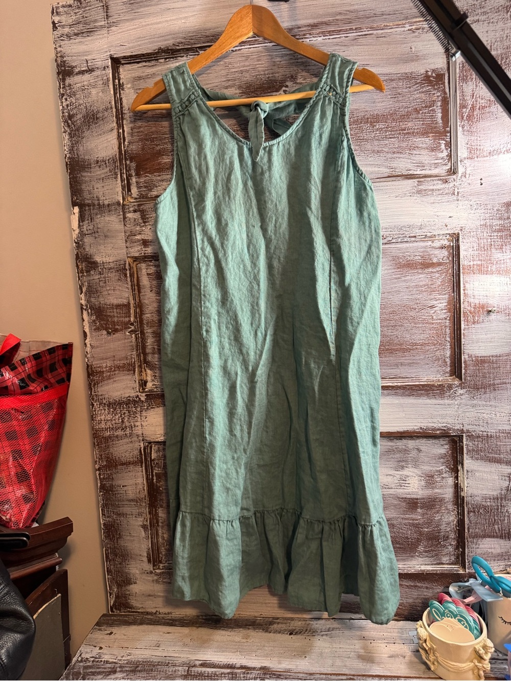 Sleeveless Midi Ruffle Hem Dress in Sage Green